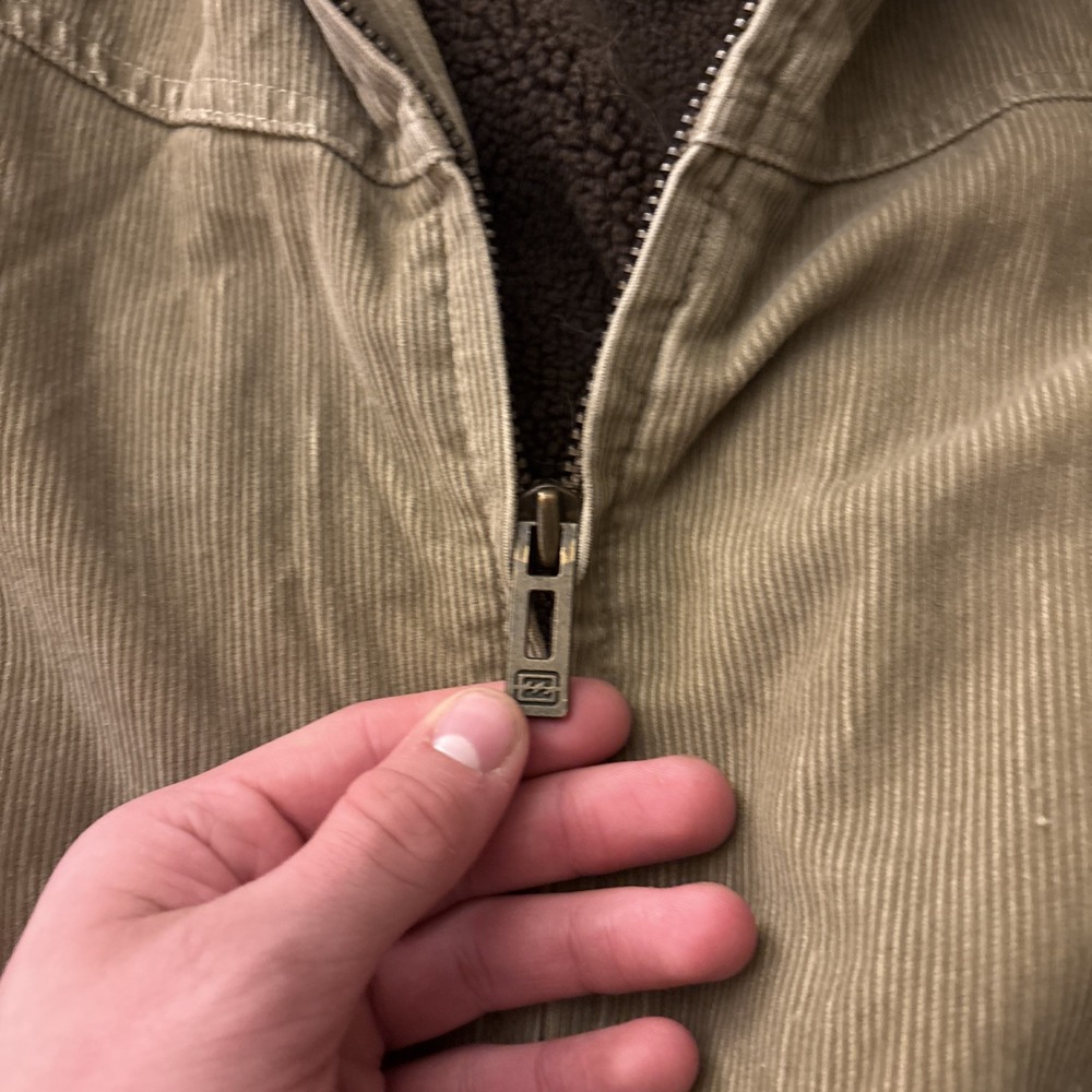 Y2K Billabong Jacket Beige Corduroy Zip Bomber Sherpa Lined Men's Large - Picture 5 of 10